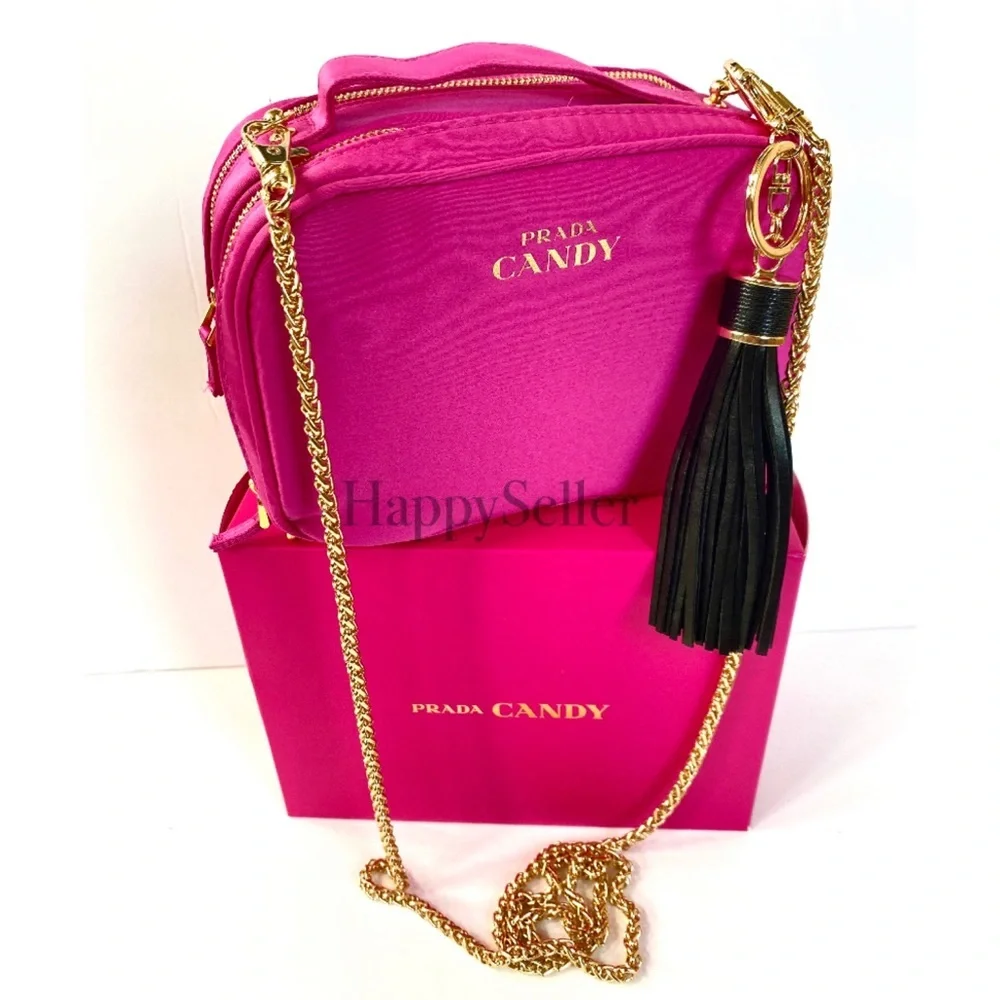 Prada Crossbody Bag Pouch Makeup Cosmetic Vanity Case Candy Pink Organizer New - Picture 3 of 13